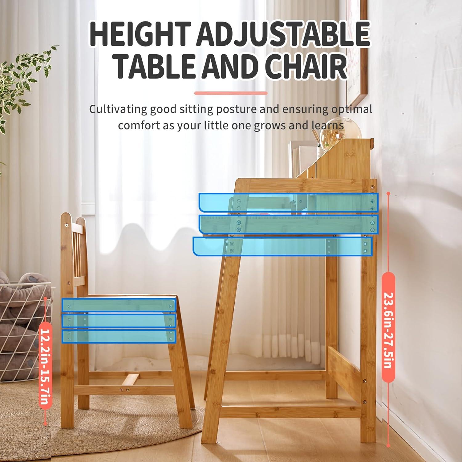 Conjunto de Escritorio y Silla UNICOO para Niños - Bambú Ajustable