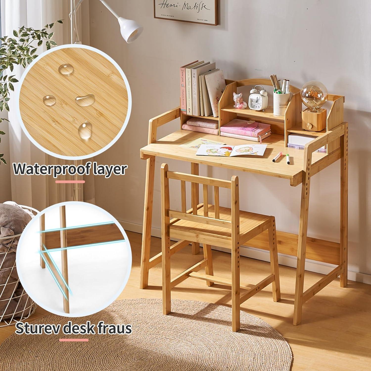 Conjunto de Escritorio y Silla UNICOO para Niños - Bambú Ajustable