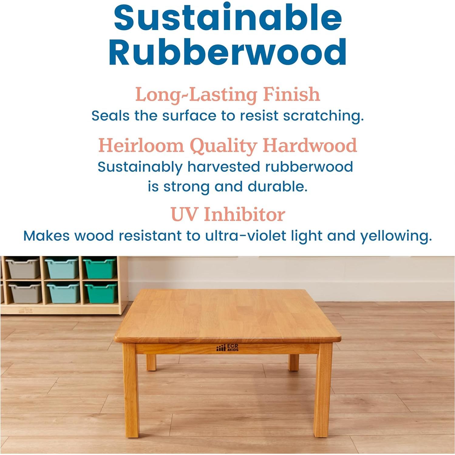 Mesa Cuadrada de Madera Dura ECR4Kids 76x76cm Miel