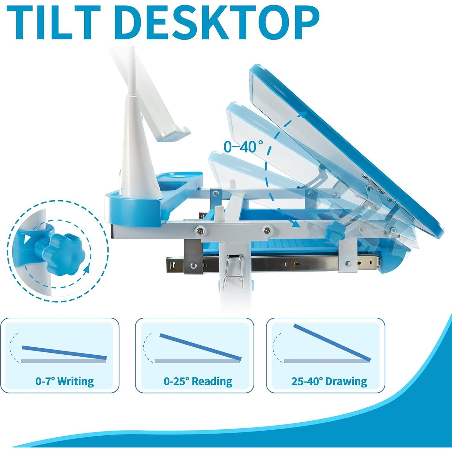 Conjunto de Escritorio y Silla Diroan Azul Ergonómico Ajustable