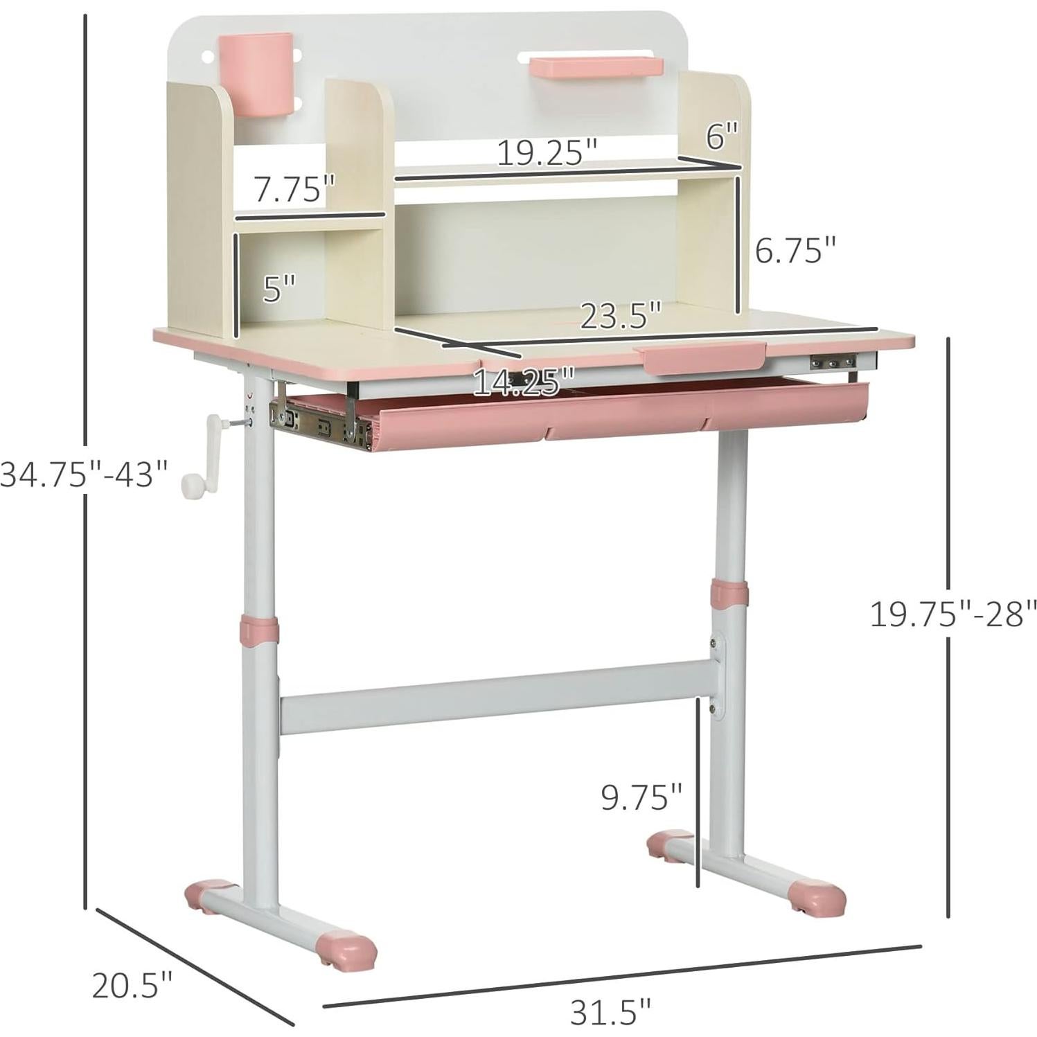 Escritorio de Estudio Qaba Rosa Ajustable para Niños 50-71 cm