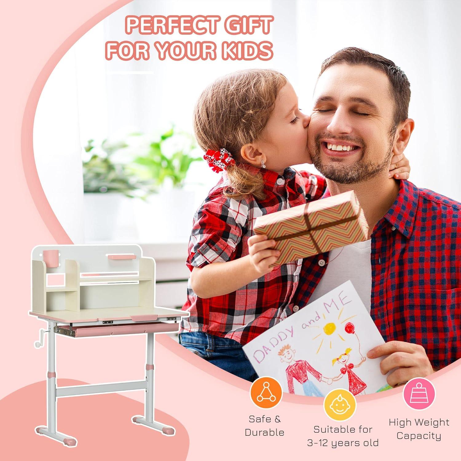 Escritorio de Estudio Qaba Rosa Ajustable para Niños 50-71 cm