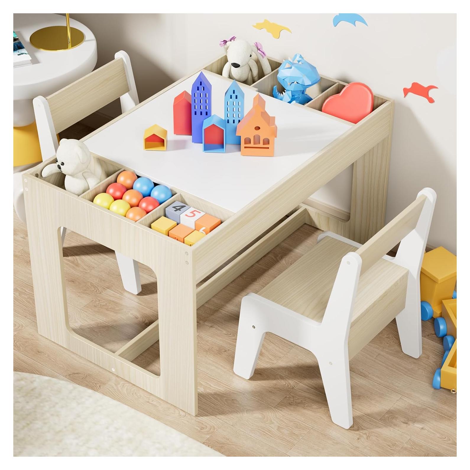 Conjunto de Mesa y Sillas para Niños Arlopu 2 en 1 Natural