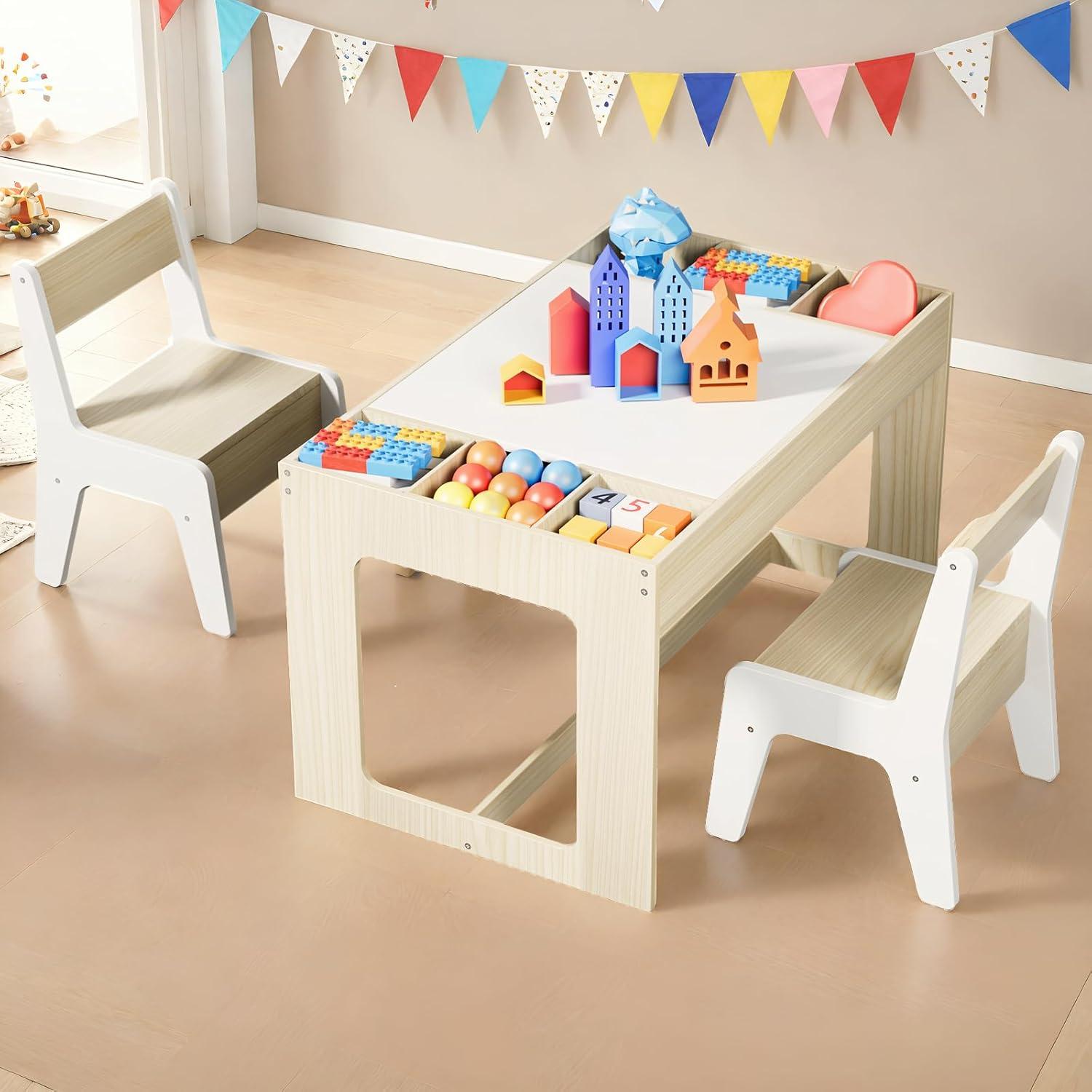Conjunto de Mesa y Sillas para Niños Arlopu 2 en 1 Natural