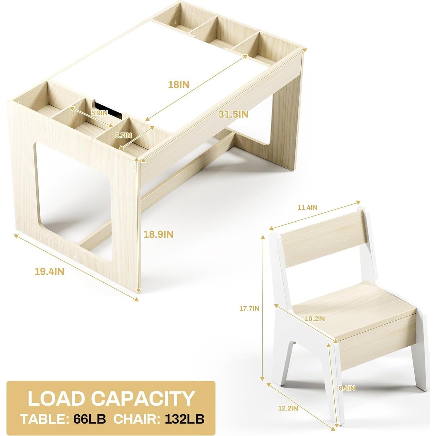 Conjunto de Mesa y Sillas para Niños Arlopu 2 en 1 Natural