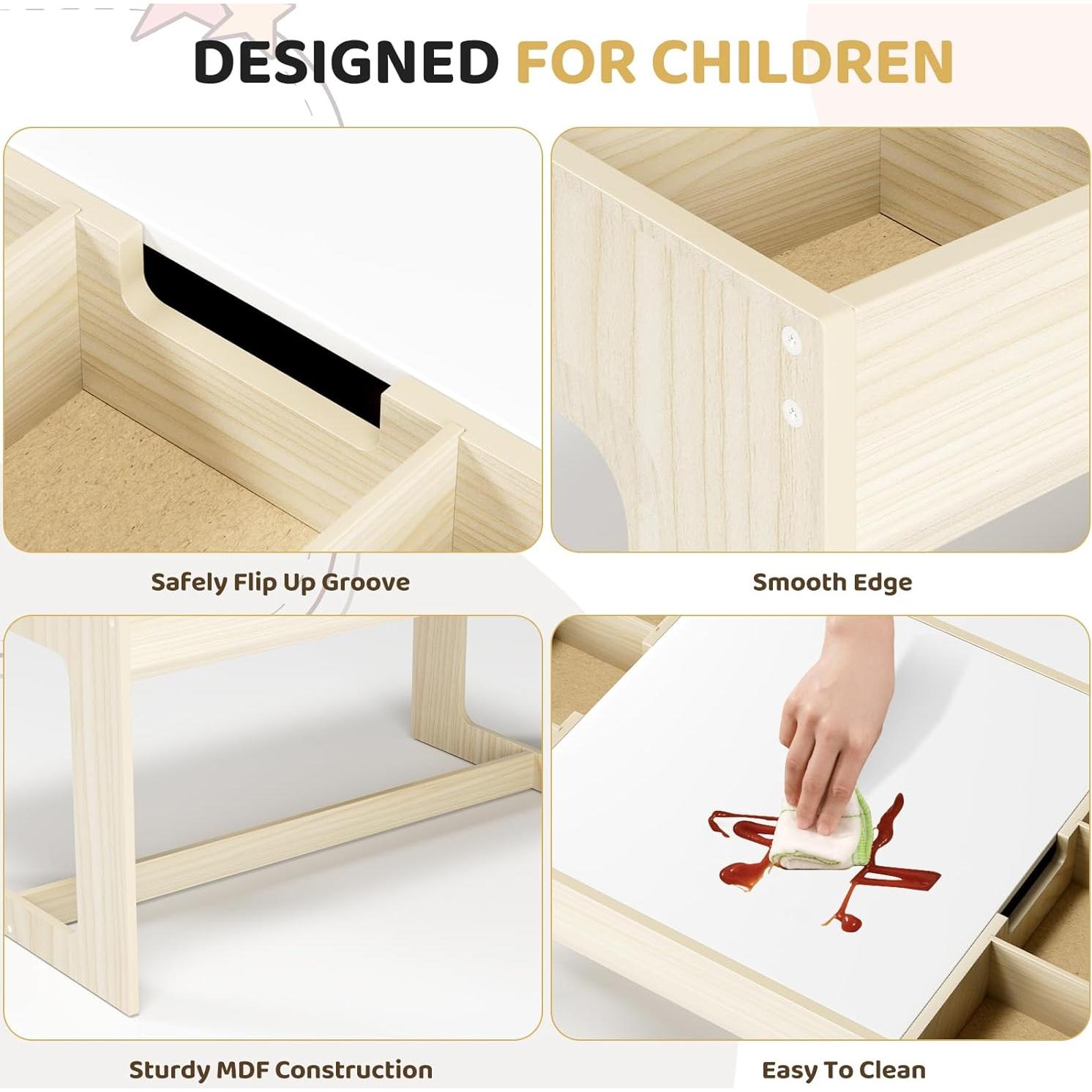 Conjunto de Mesa y Sillas para Niños Arlopu 2 en 1 Natural