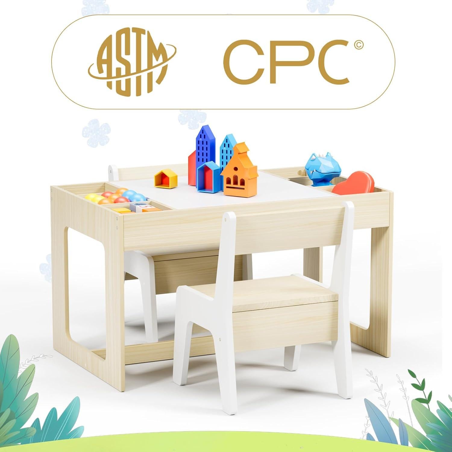 Conjunto de Mesa y Sillas para Niños Arlopu 2 en 1 Natural