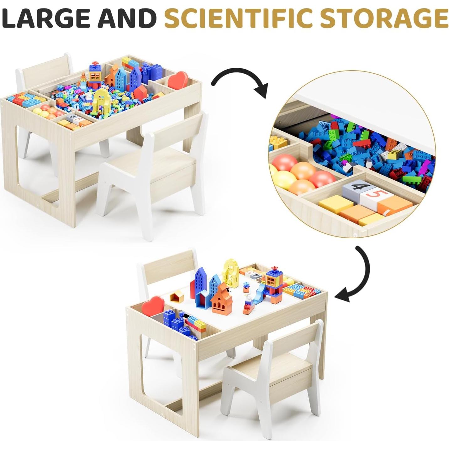 Conjunto de Mesa y Sillas para Niños Arlopu 2 en 1 Natural