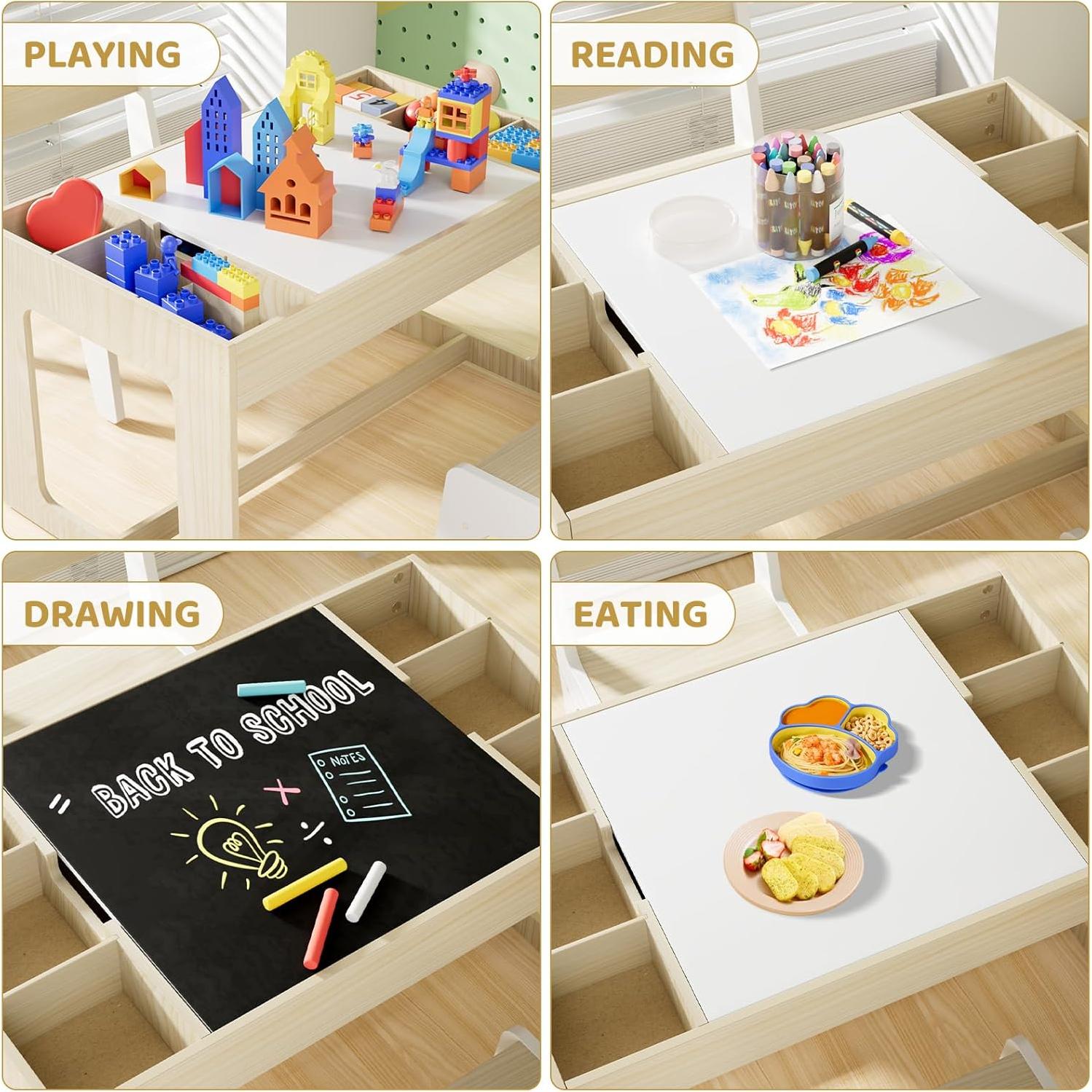 Conjunto de Mesa y Sillas para Niños Arlopu 2 en 1 Natural