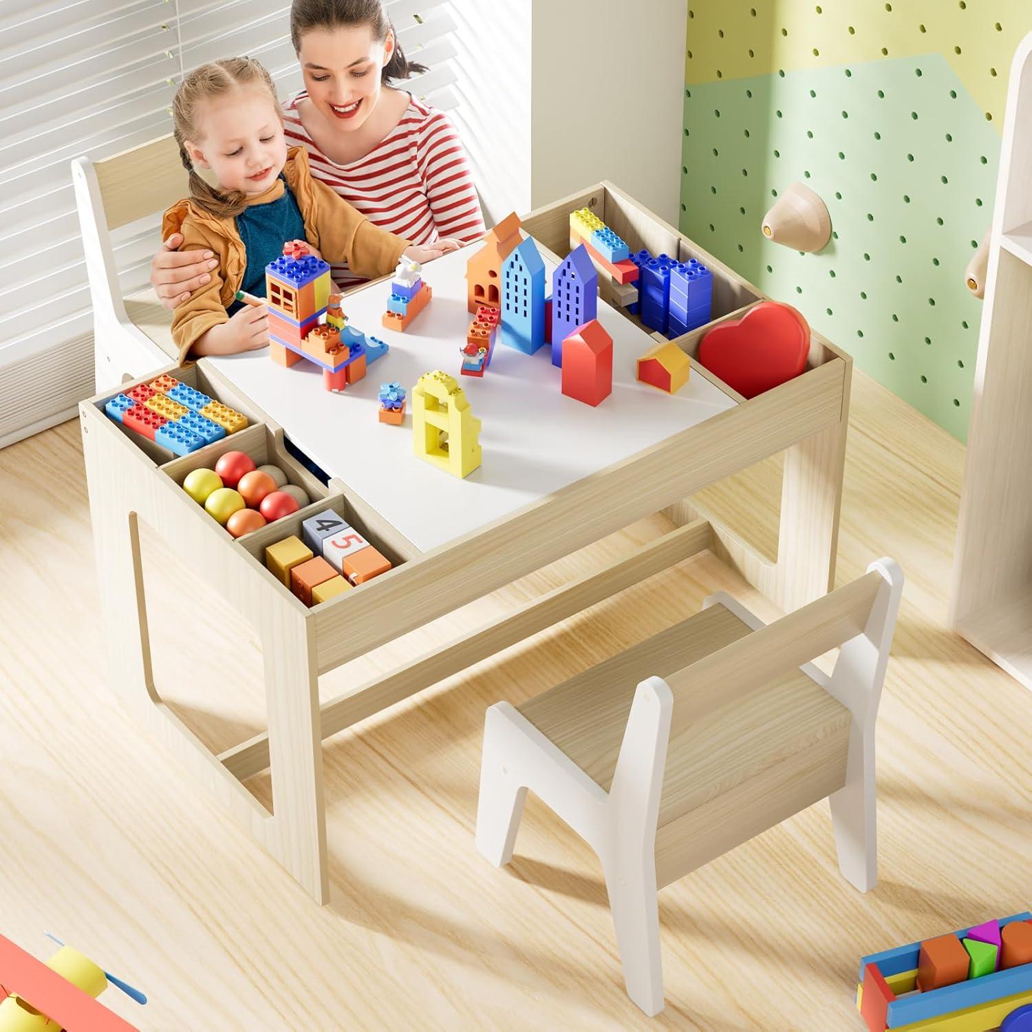 Conjunto de Mesa y Sillas para Niños Arlopu 2 en 1 Natural