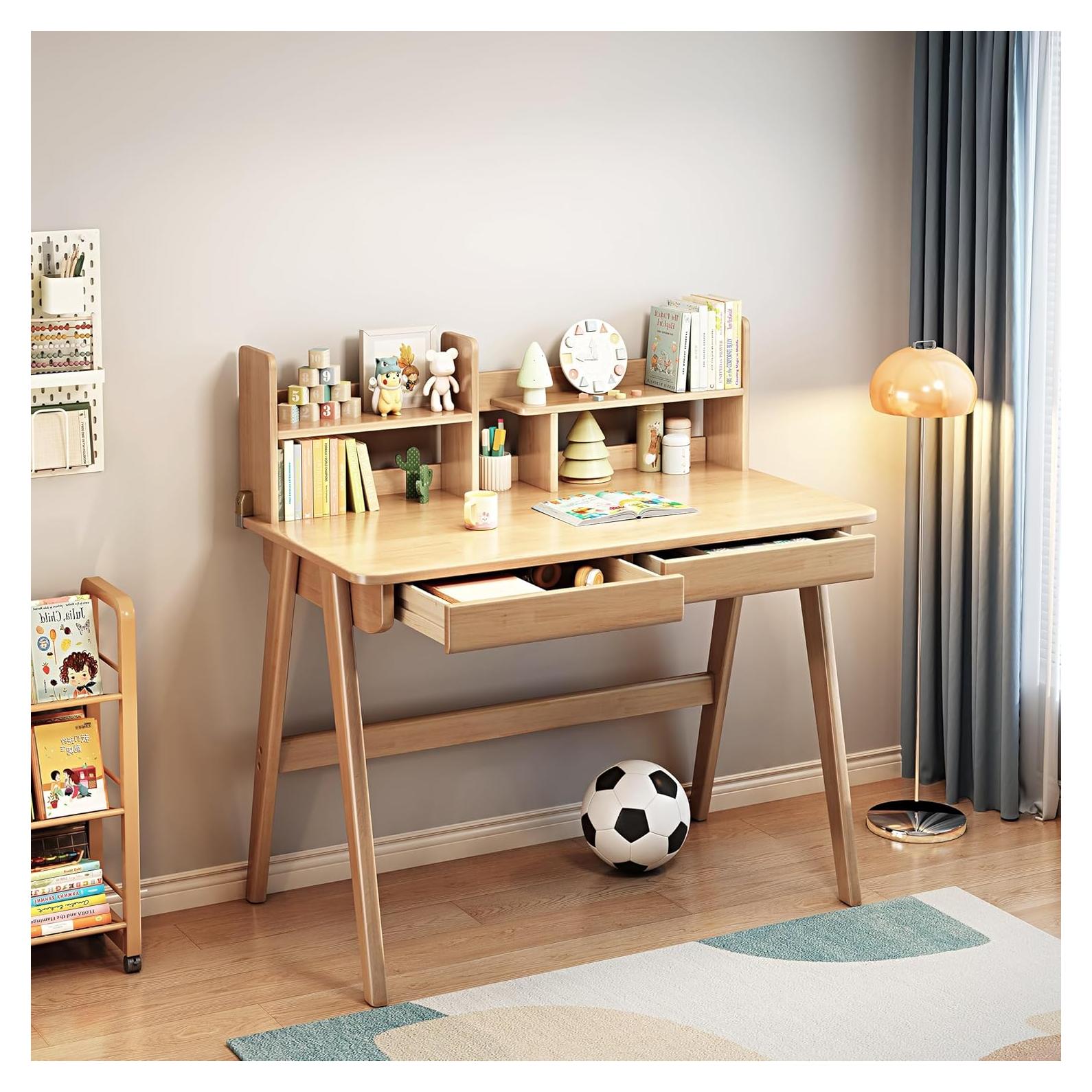 Escritorio Infantil BALANBO de Madera de Caucho con Estantería