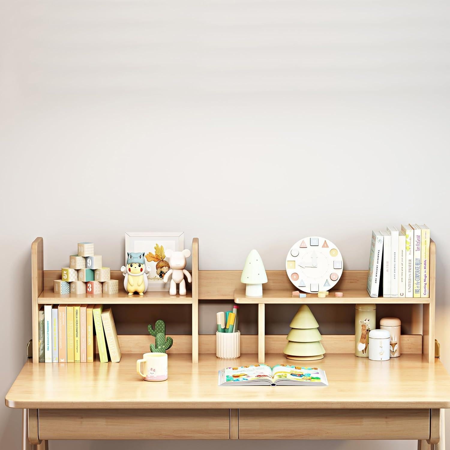 Escritorio Infantil BALANBO de Madera de Caucho con Estantería