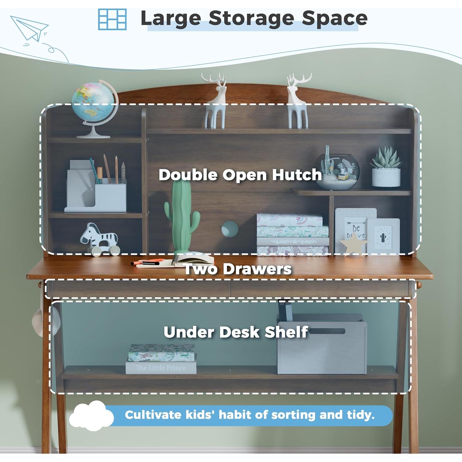 Conjunto Escritorio y Silla DELAVIN 100 cm Madera Maciza Nogal