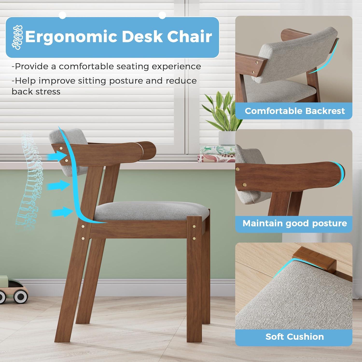 Conjunto Escritorio y Silla DELAVIN 100 cm Madera Maciza Nogal