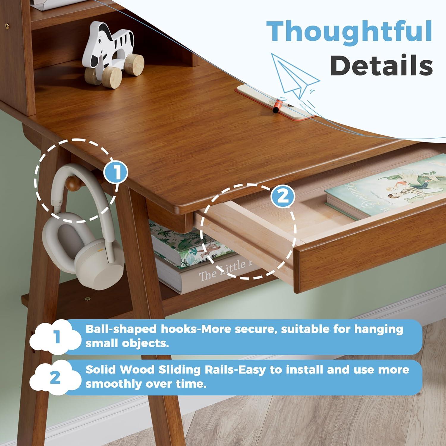 Conjunto Escritorio y Silla DELAVIN 100 cm Madera Maciza Nogal