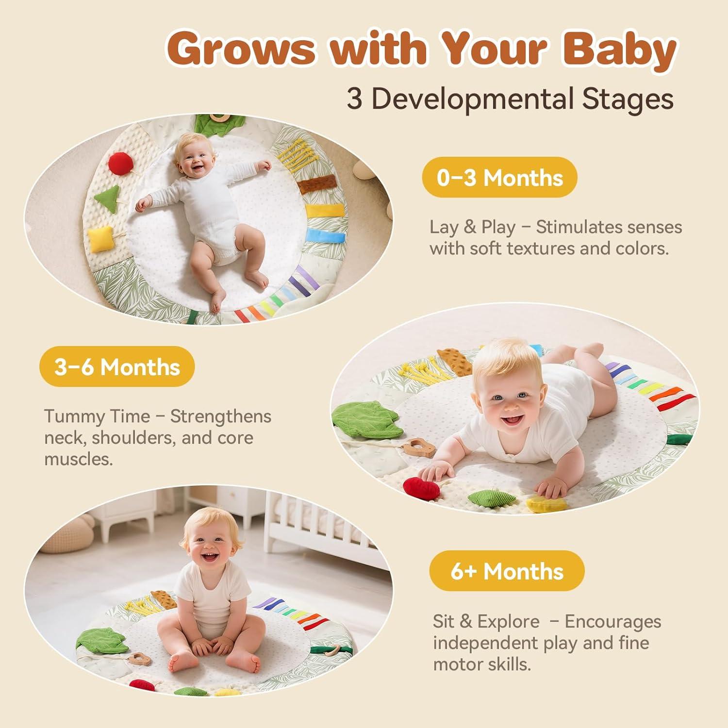 Alfombra de Juego Montessori 5 Zonas Desarrollo Sensorial Bebés