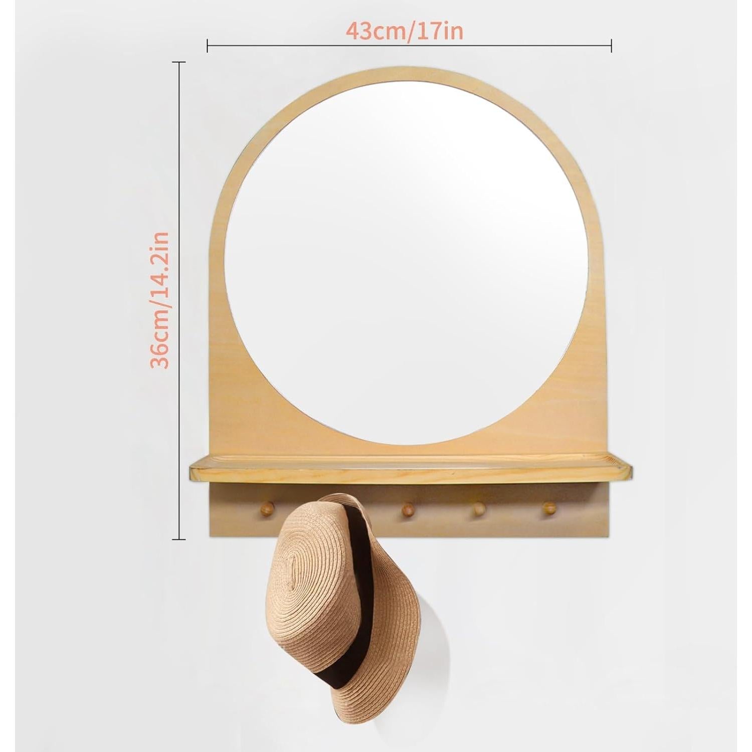 Espejo de Pared Irrompible Oranwell con Ganchos y Estante 36x43cm