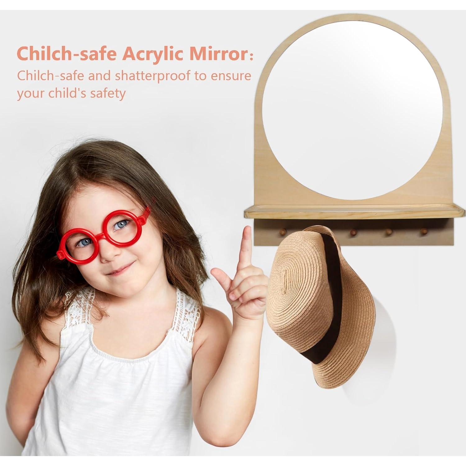 Espejo de Pared Irrompible Oranwell con Ganchos y Estante 36x43cm