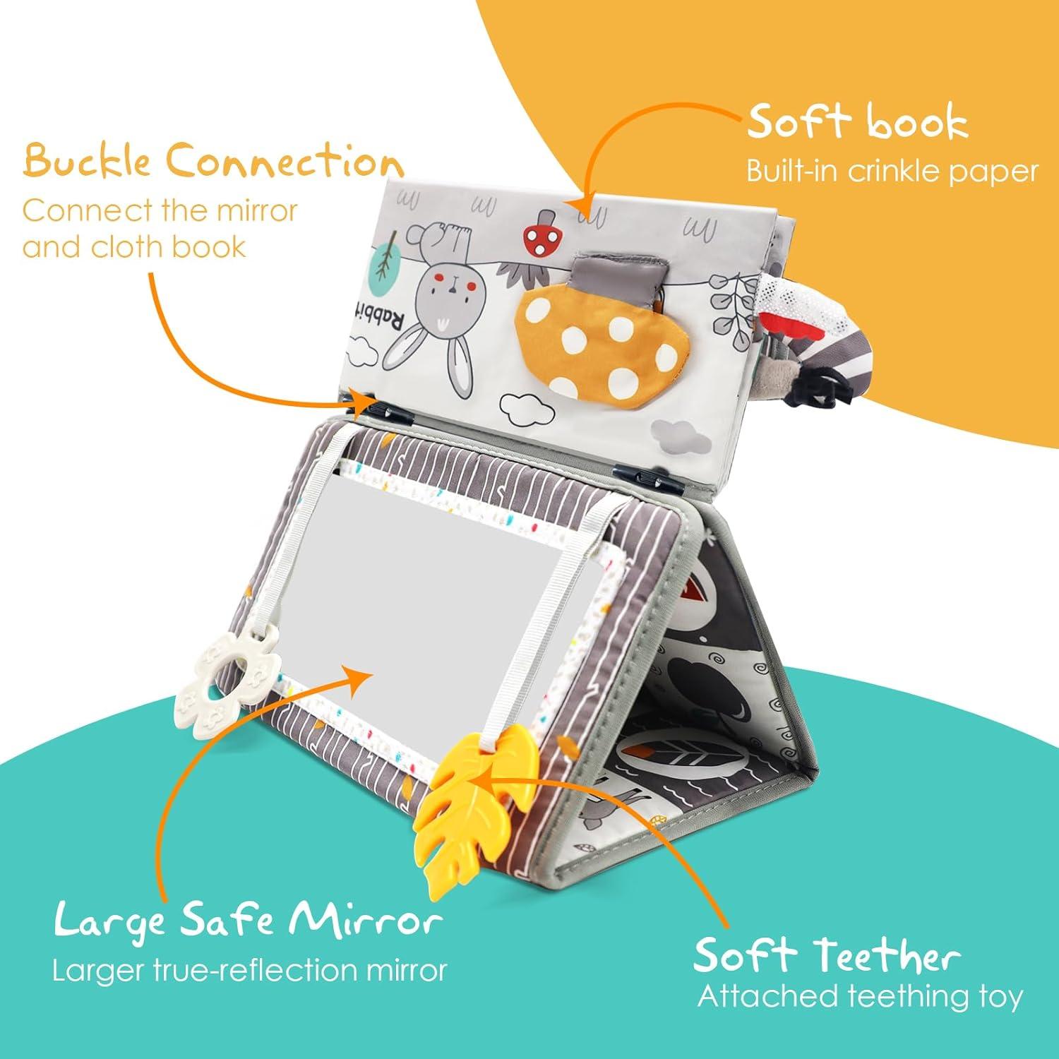 Espejo de Barriga para Bebés con Libro Sensorial y Mordedor