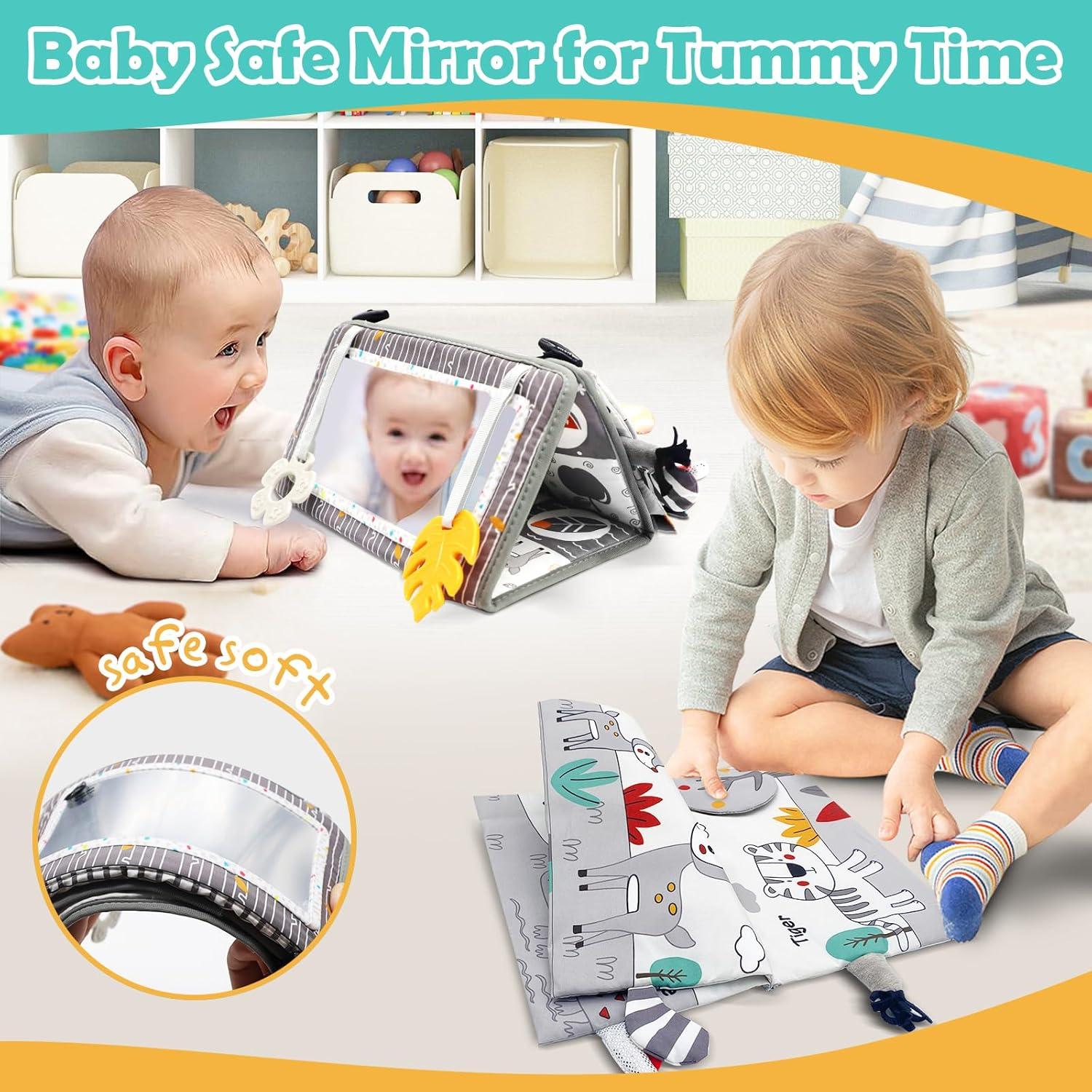 Espejo de Barriga para Bebés con Libro Sensorial y Mordedor