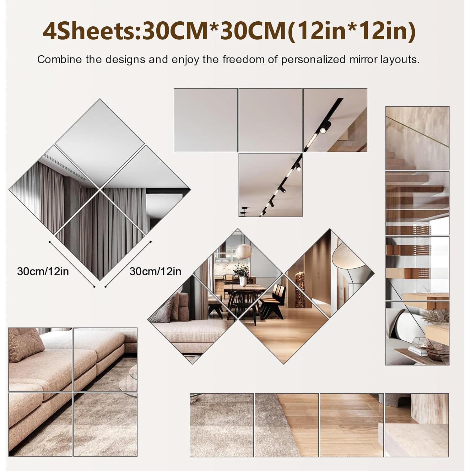 Paquete de 4 Espejos de Pared Acrílicos Shiftshade 30x30cm