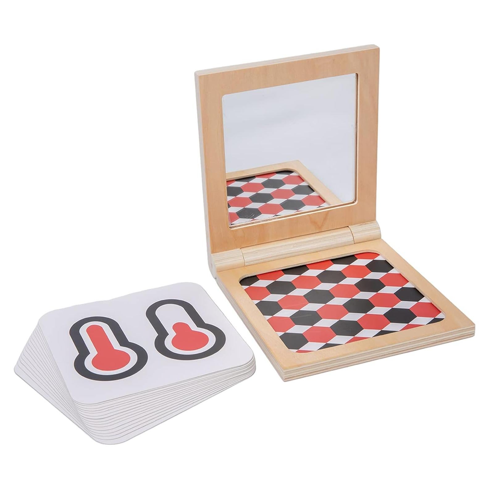 Tarjetas Montessori en Blanco y Negro con Marco de Madera y Espejo