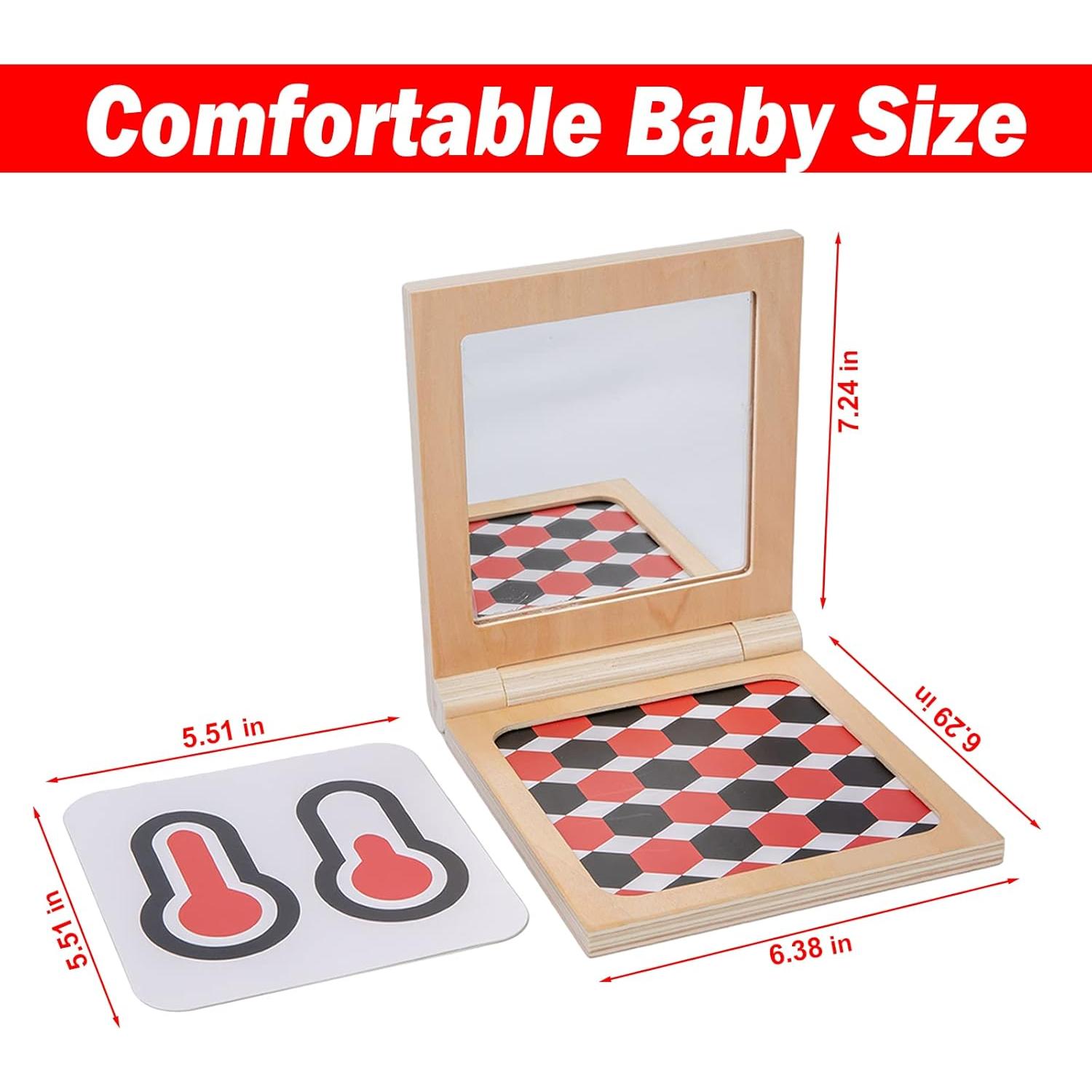 Tarjetas Montessori en Blanco y Negro con Marco de Madera y Espejo