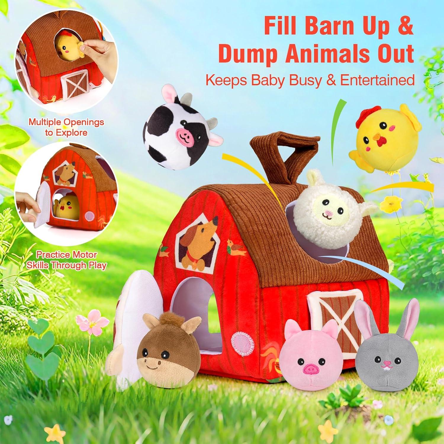 Juguete de Granja de Peluche Montessori para Bebés 6-12 Meses