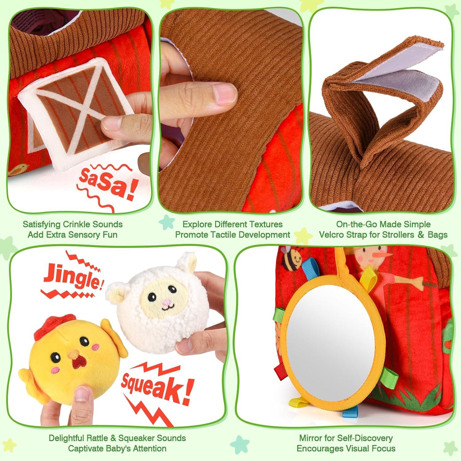 Juguete de Granja de Peluche Montessori para Bebés 6-12 Meses