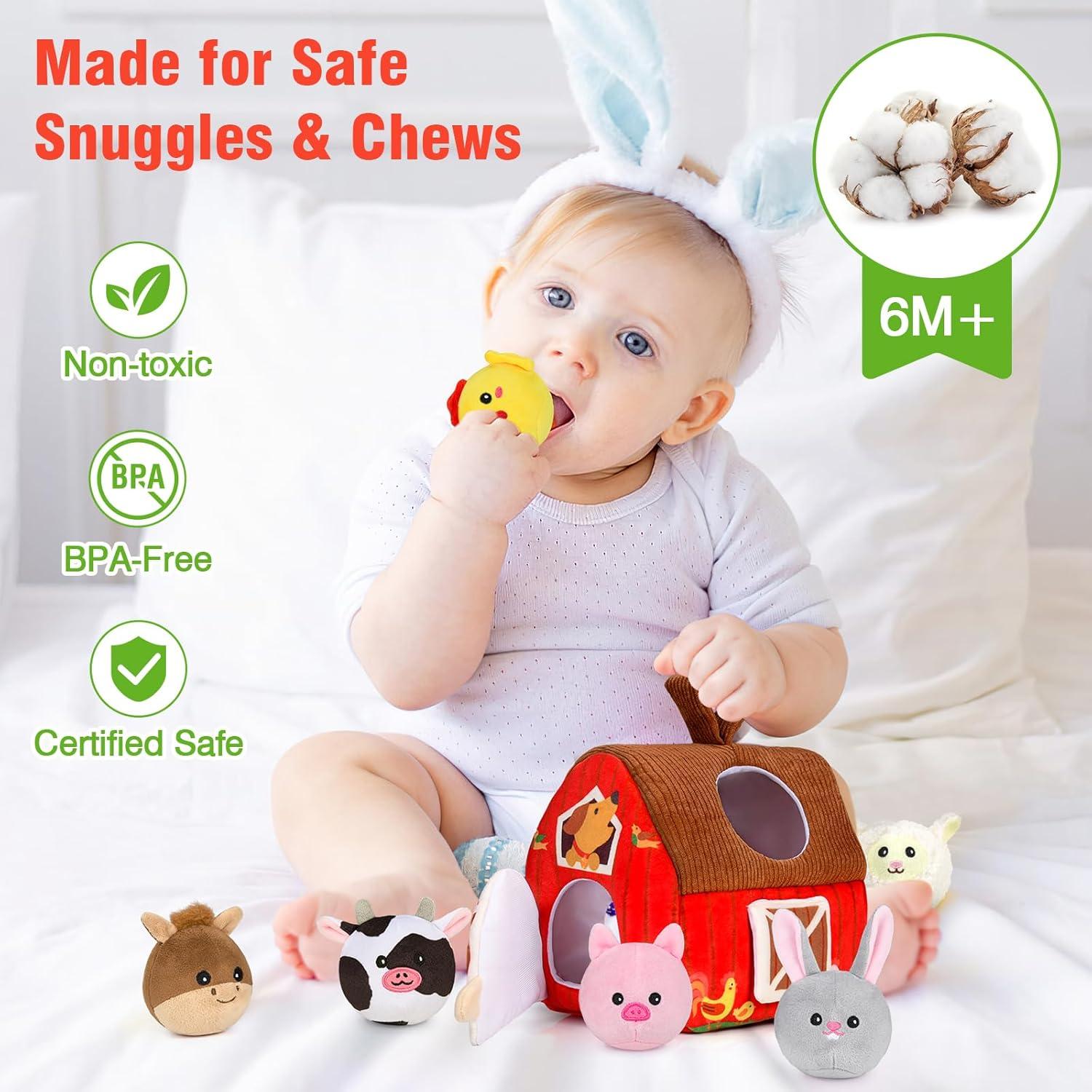 Juguete de Granja de Peluche Montessori para Bebés 6-12 Meses