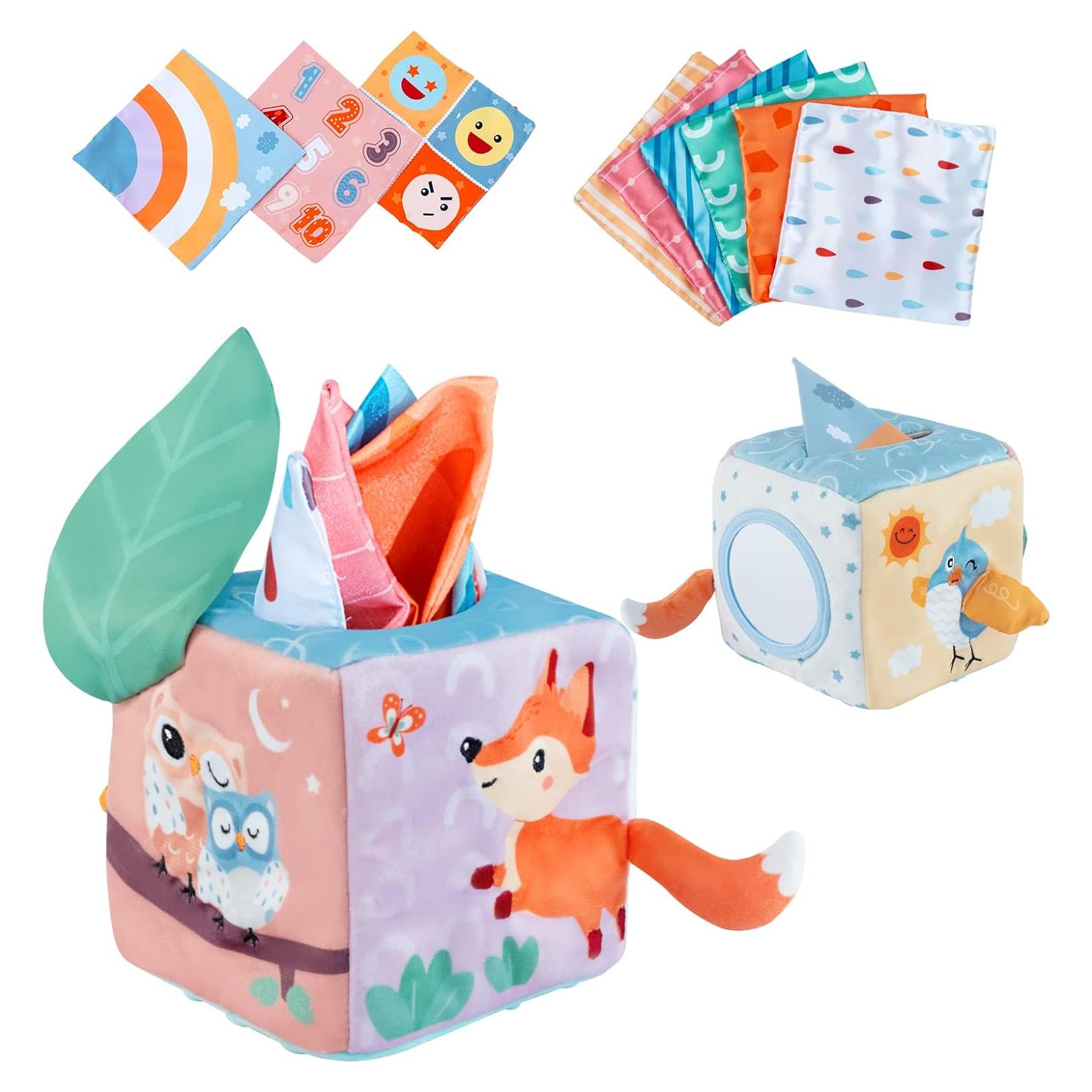 Juguete Sensorial de Caja de Pañuelos Twefex para Bebés 6-12 Meses