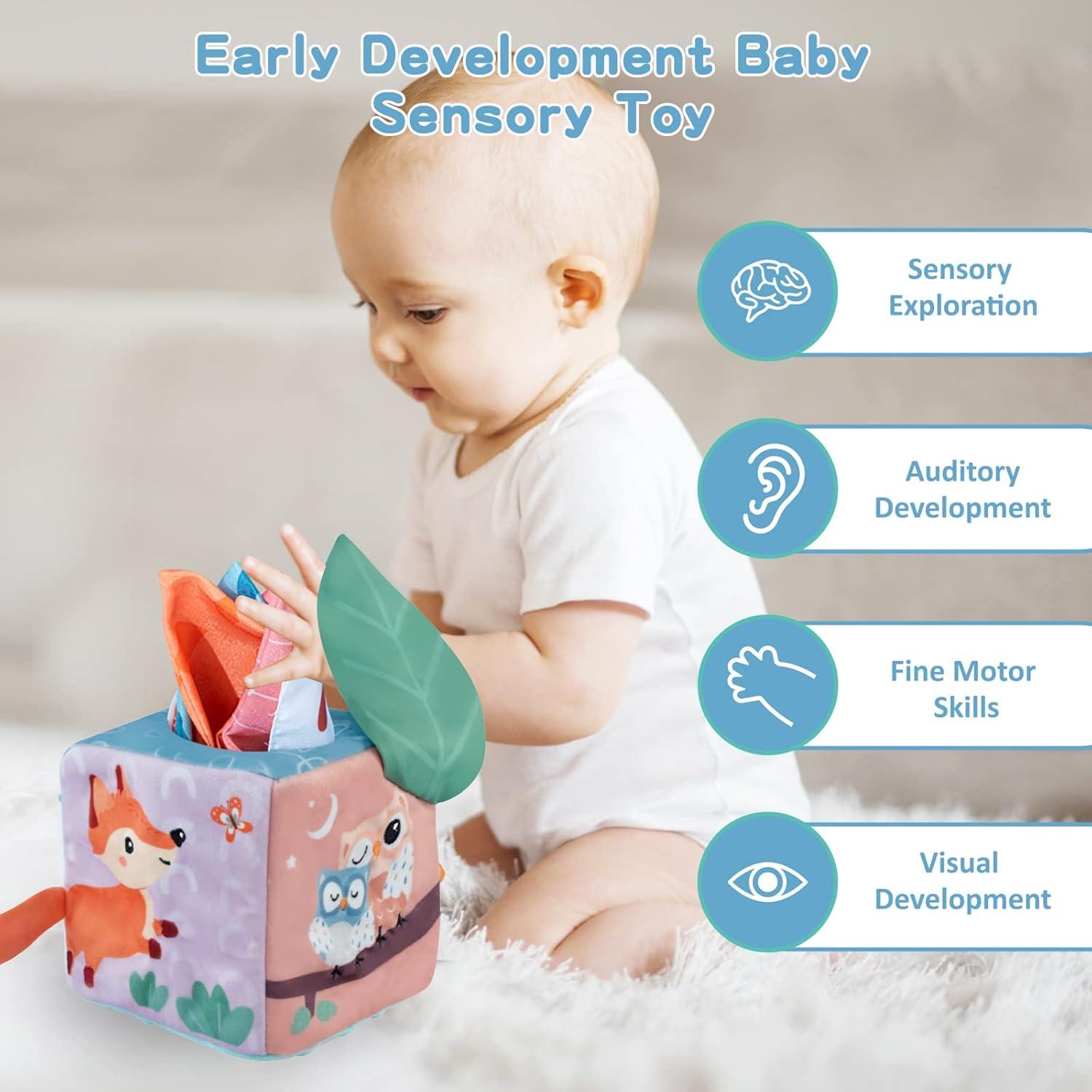 Juguete Sensorial de Caja de Pañuelos Twefex para Bebés 6-12 Meses