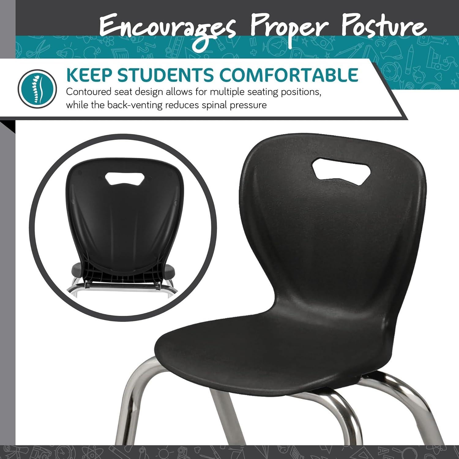 Silla Escolar Ergonómica Learniture Shapes Negra - Paquete de 4