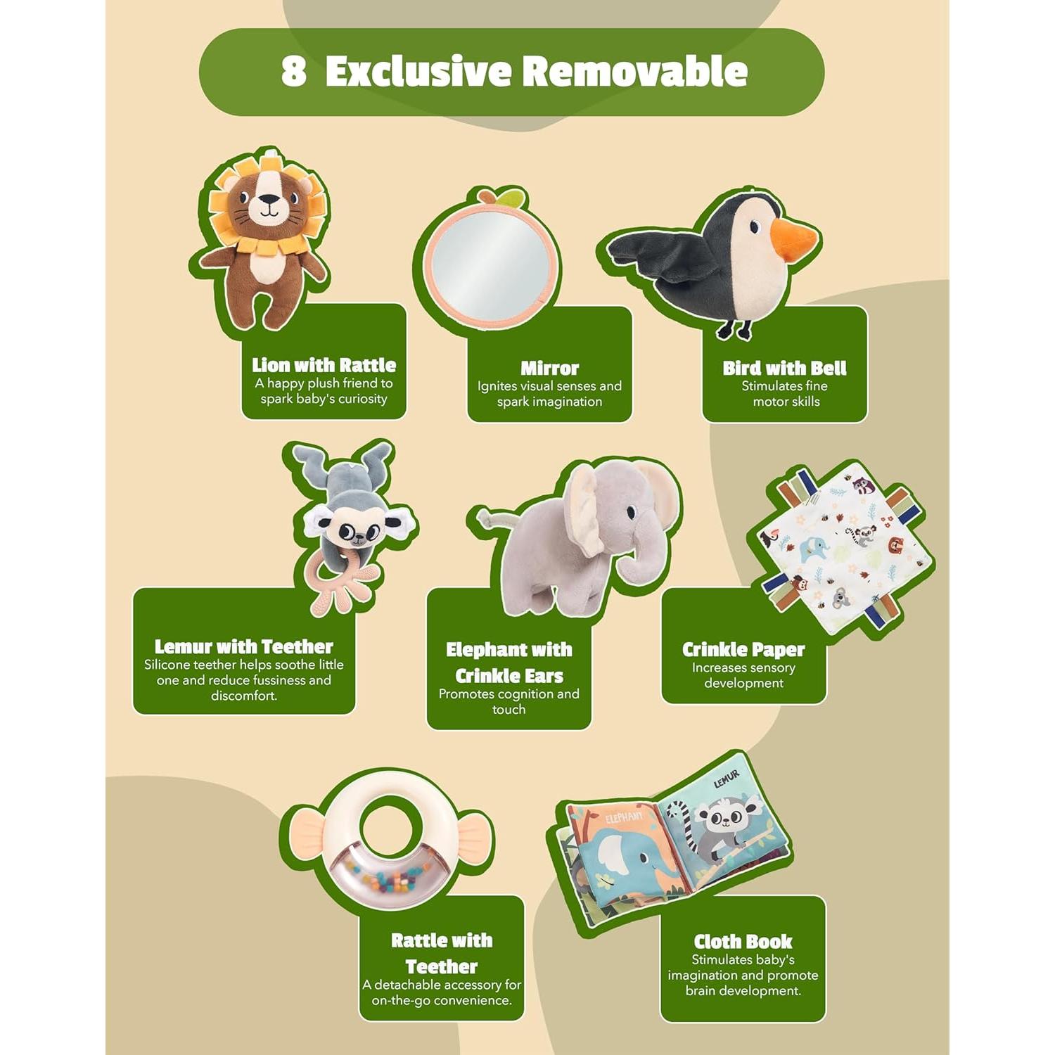 Alfombra de Juego para Bebés Safari - 8 Juguetes Desmontables