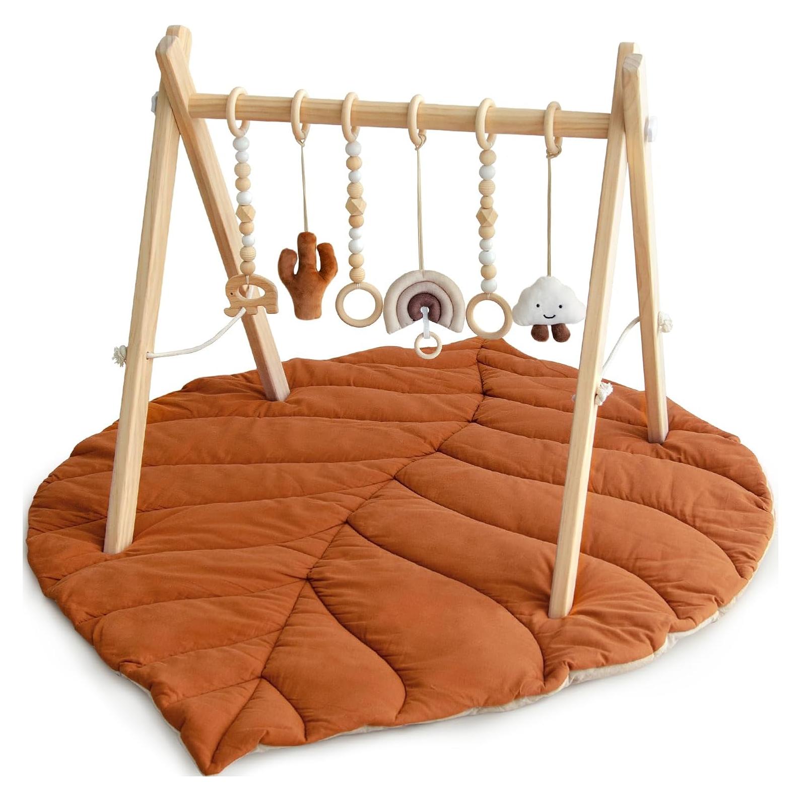 Gimnasio de Juego de Madera Razee para Bebés con Alfombra y Juguetes