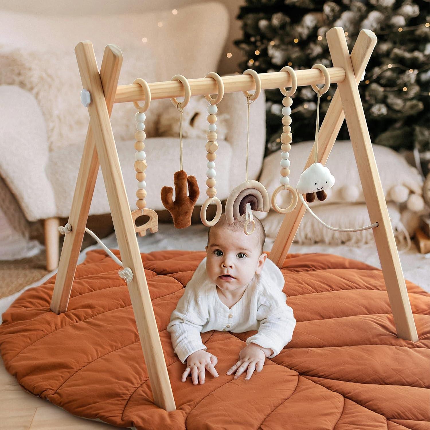 Gimnasio de Juego de Madera Razee para Bebés con Alfombra y Juguetes
