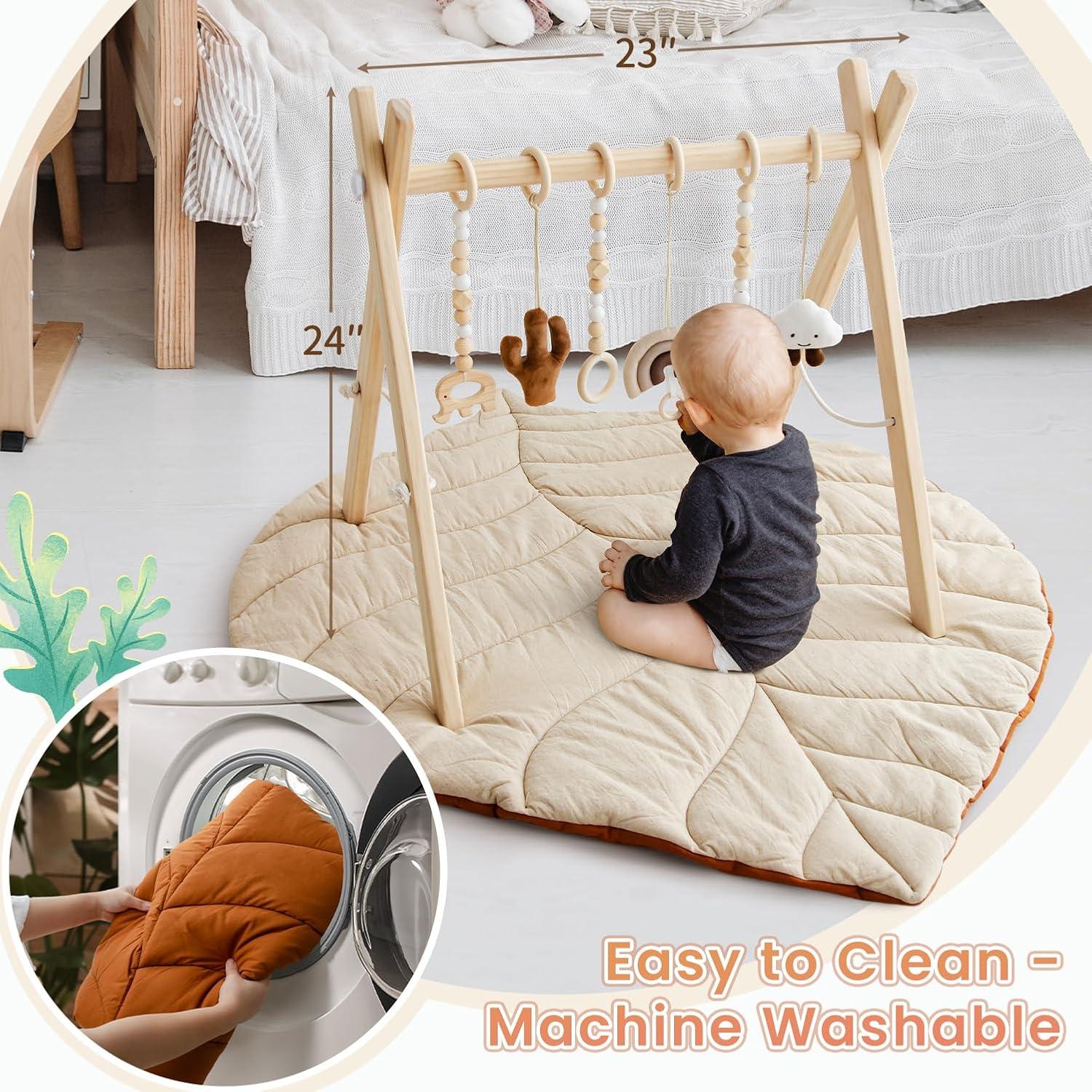 Gimnasio de Juego de Madera Razee para Bebés con Alfombra y Juguetes