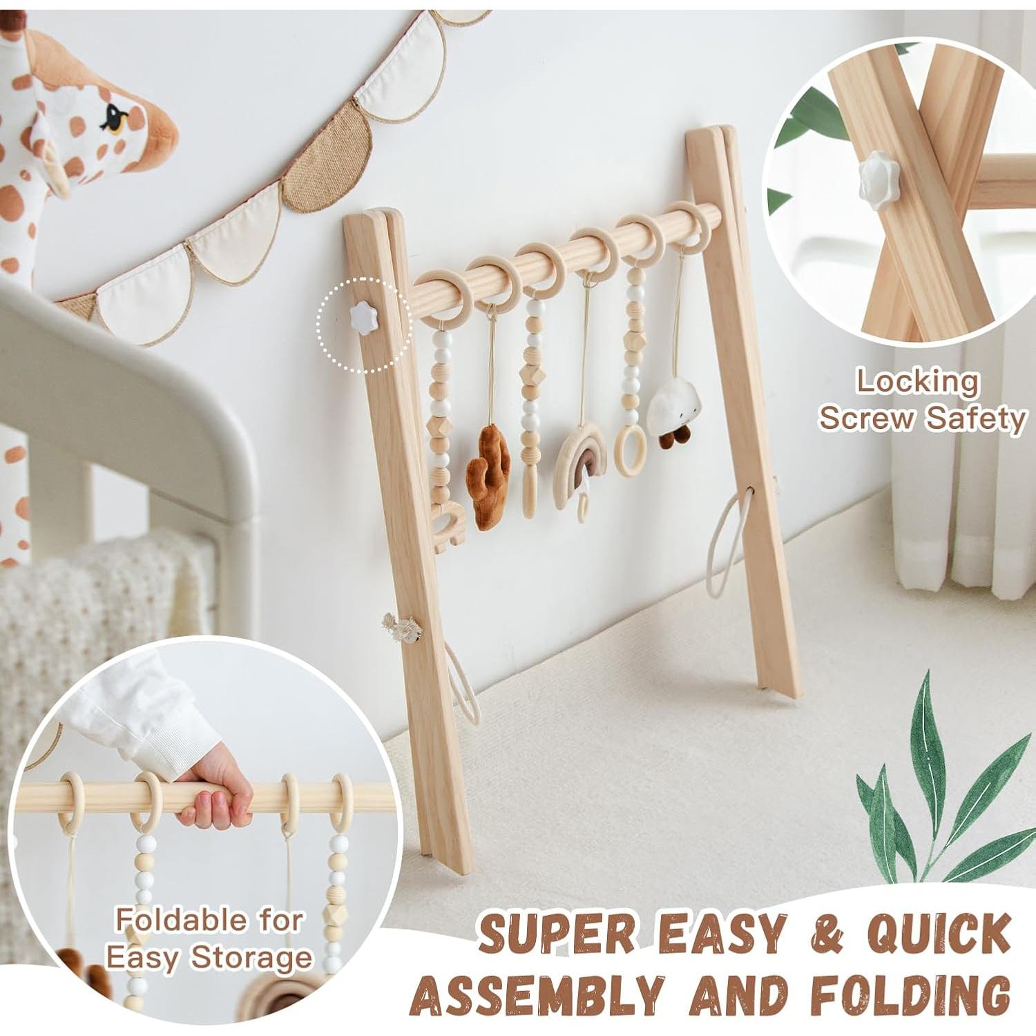 Gimnasio de Juego de Madera Razee para Bebés con Alfombra y Juguetes