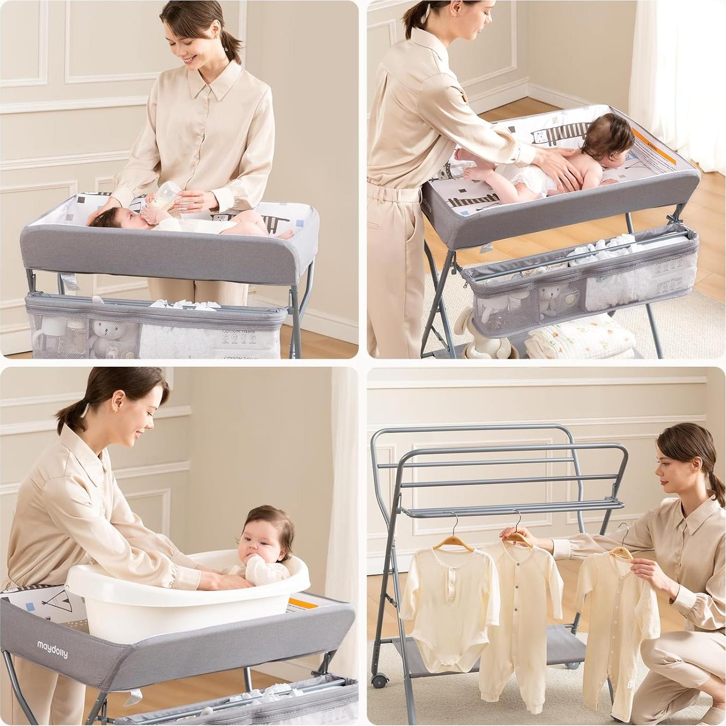 Mesa de Cambio de Bebé Plegable Maydolly con Ruedas y Organizador