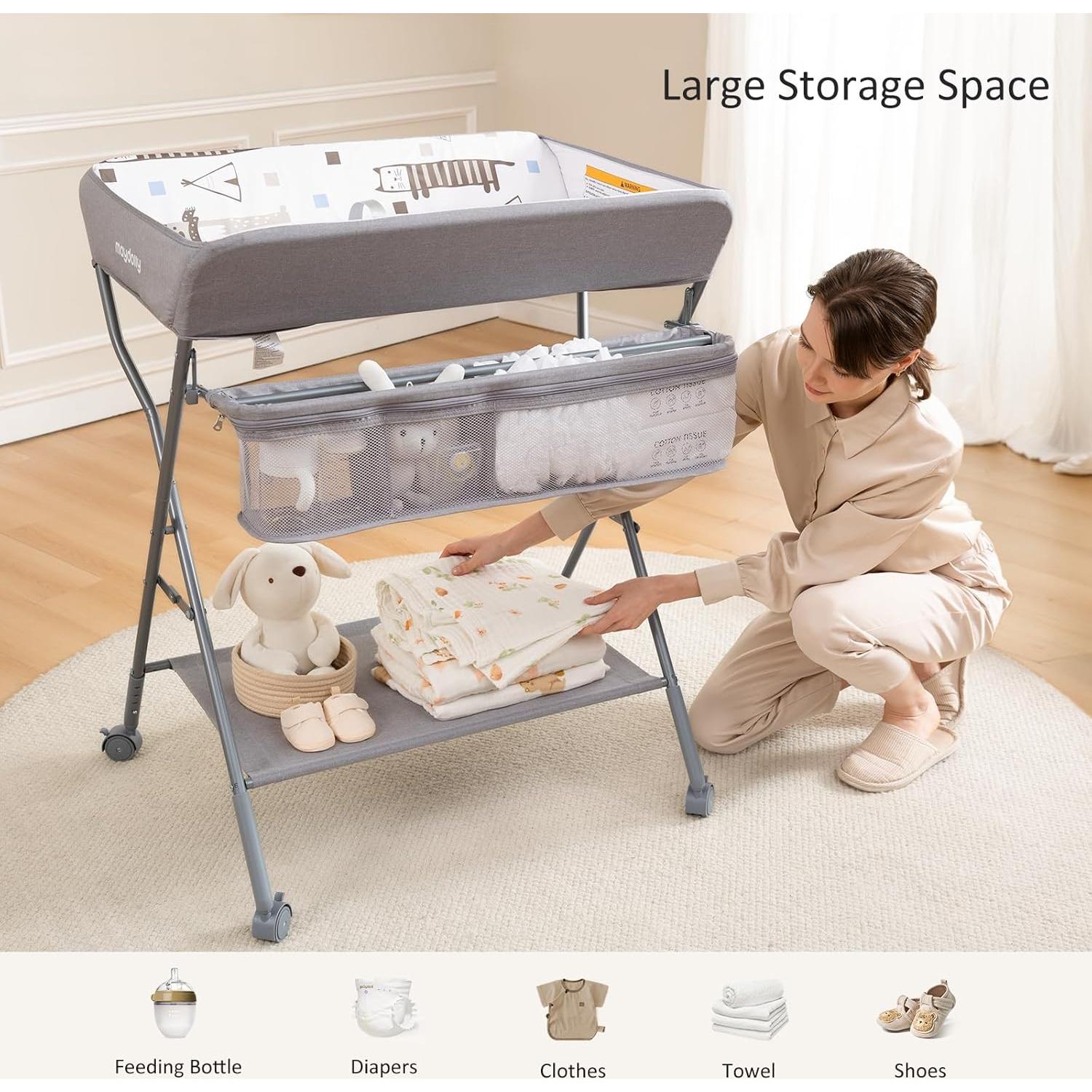 Mesa de Cambio de Bebé Plegable Maydolly con Ruedas y Organizador