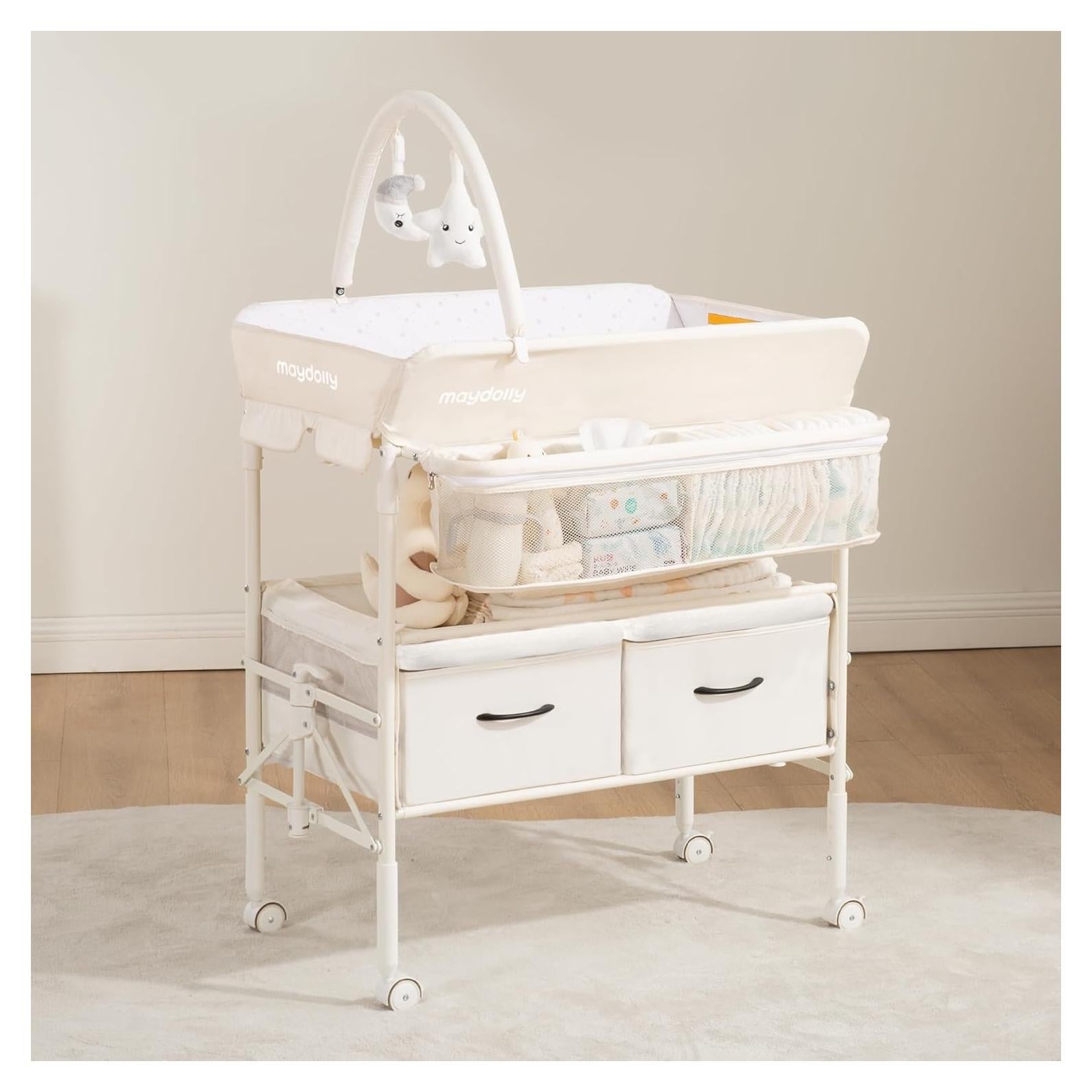 Mesa de Cambio de Bebé Plegable Maydolly Beige, Altura Ajustable