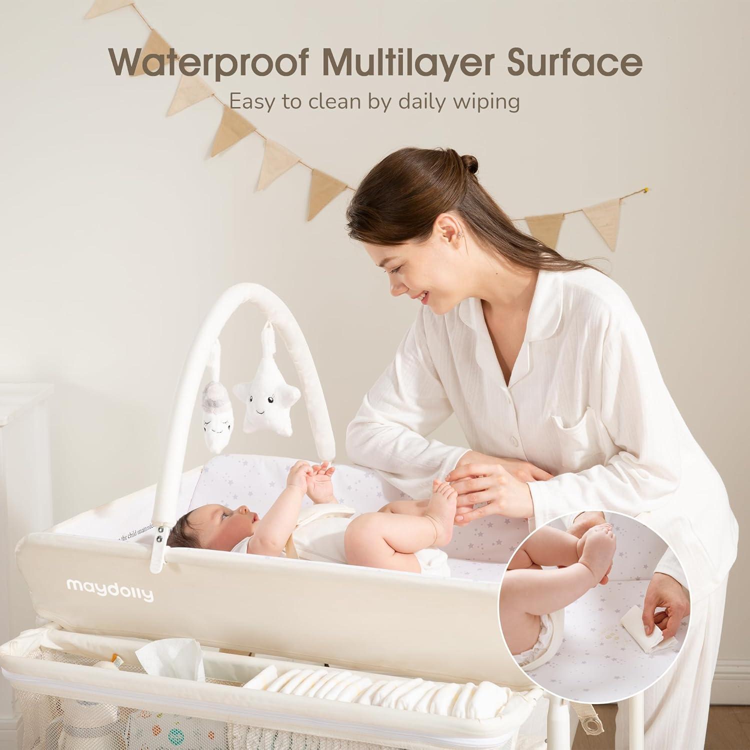 Mesa de Cambio de Bebé Plegable Maydolly Beige, Altura Ajustable