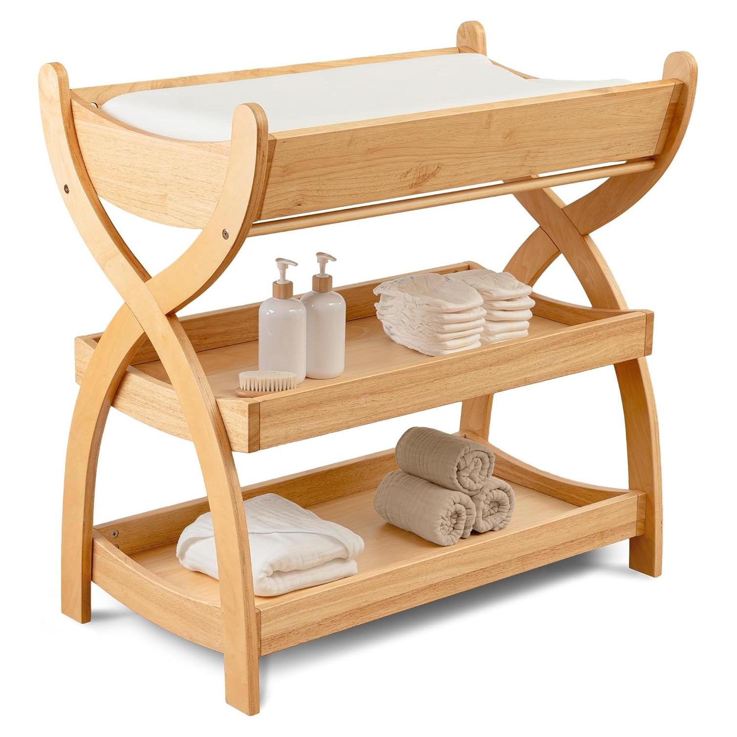 Mesa de Cambio para Bebés Comfy Cubs - Madera Natural, 2 Estantes