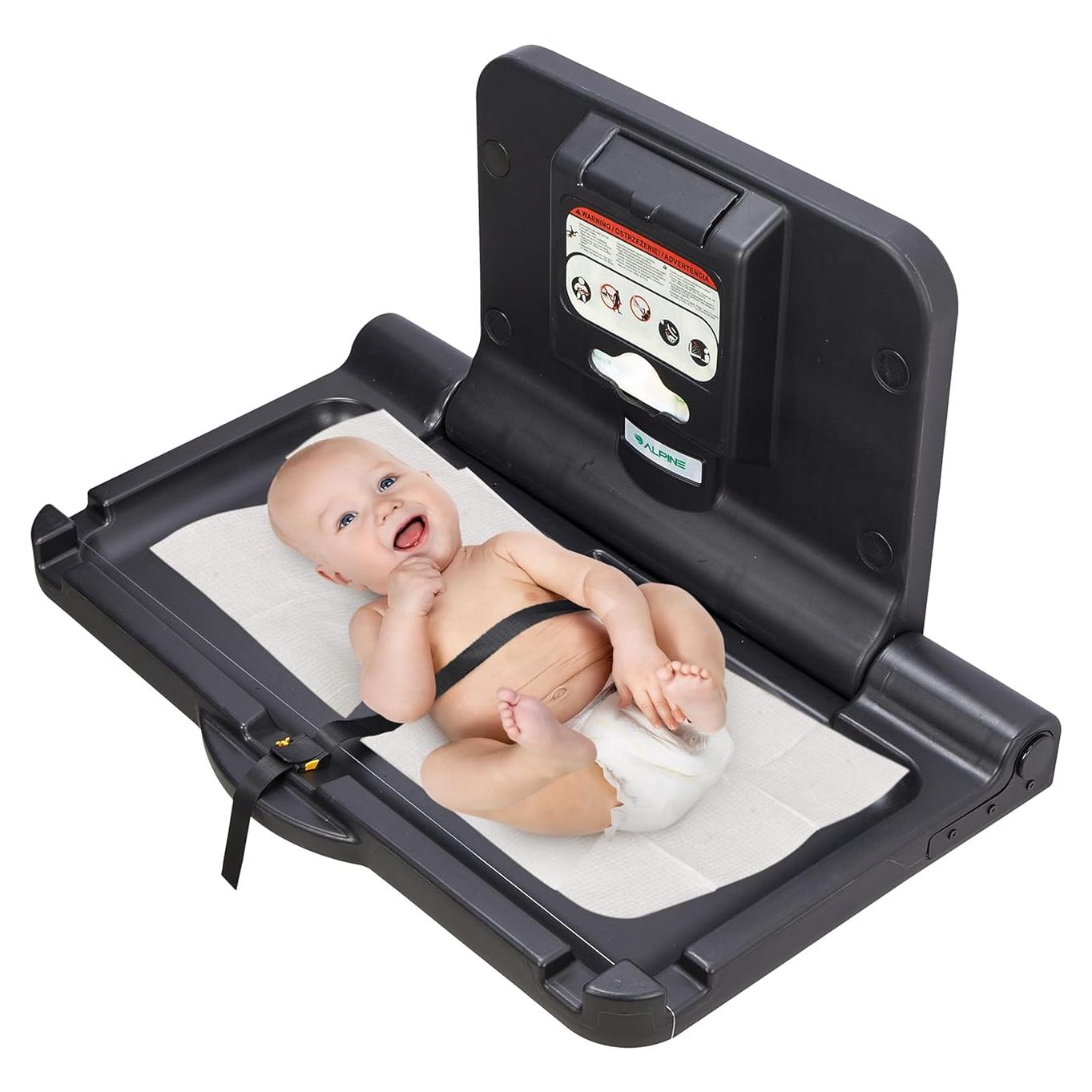 Mesa de Cambio de Bebé Plegable Alpine - Negro, 50.3x81.5 cm