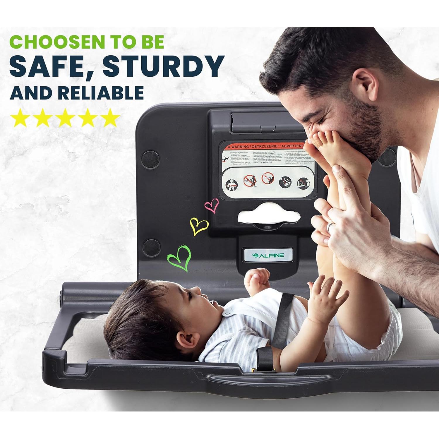 Mesa de Cambio de Bebé Plegable Alpine - Negro, 50.3x81.5 cm