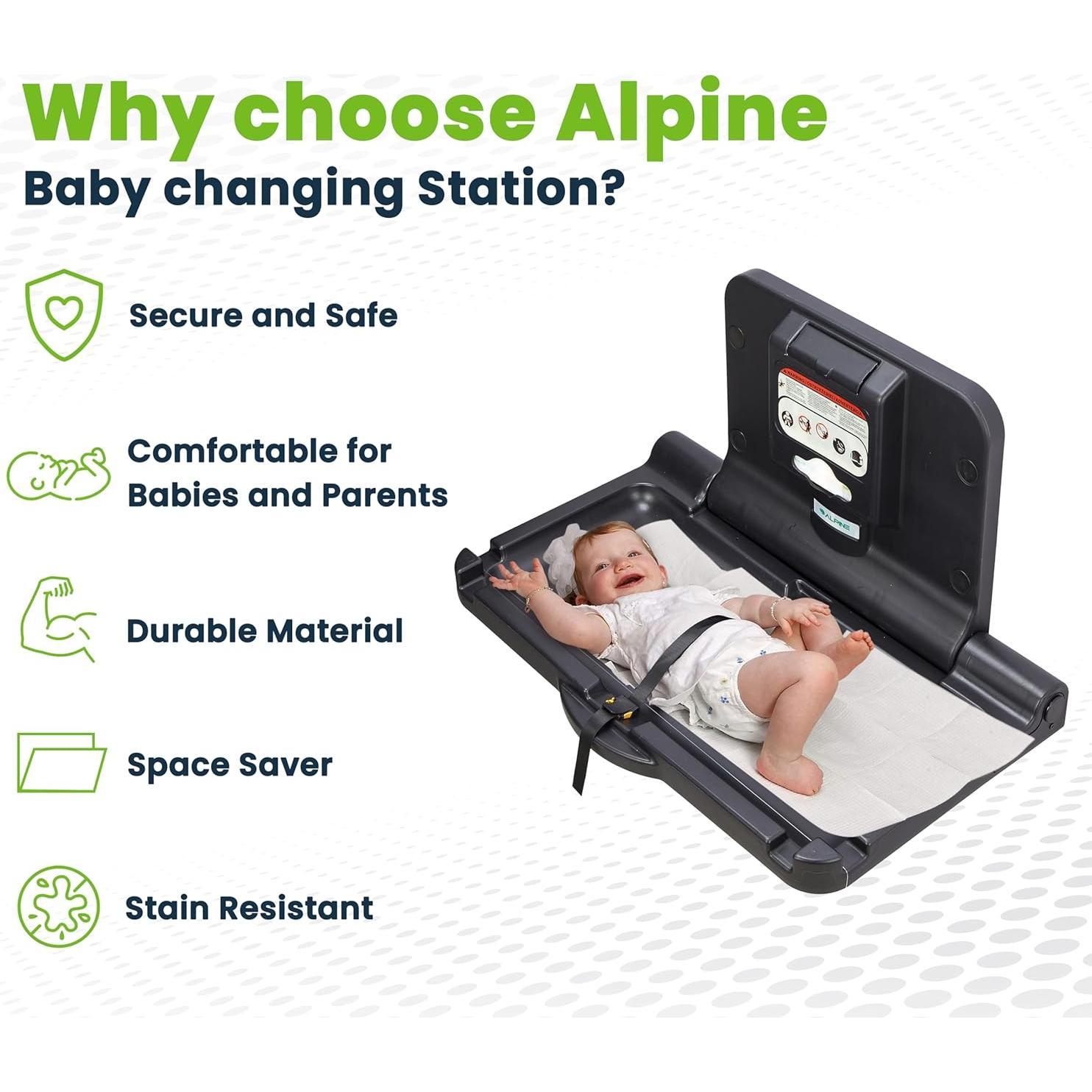 Mesa de Cambio de Bebé Plegable Alpine - Negro, 50.3x81.5 cm
