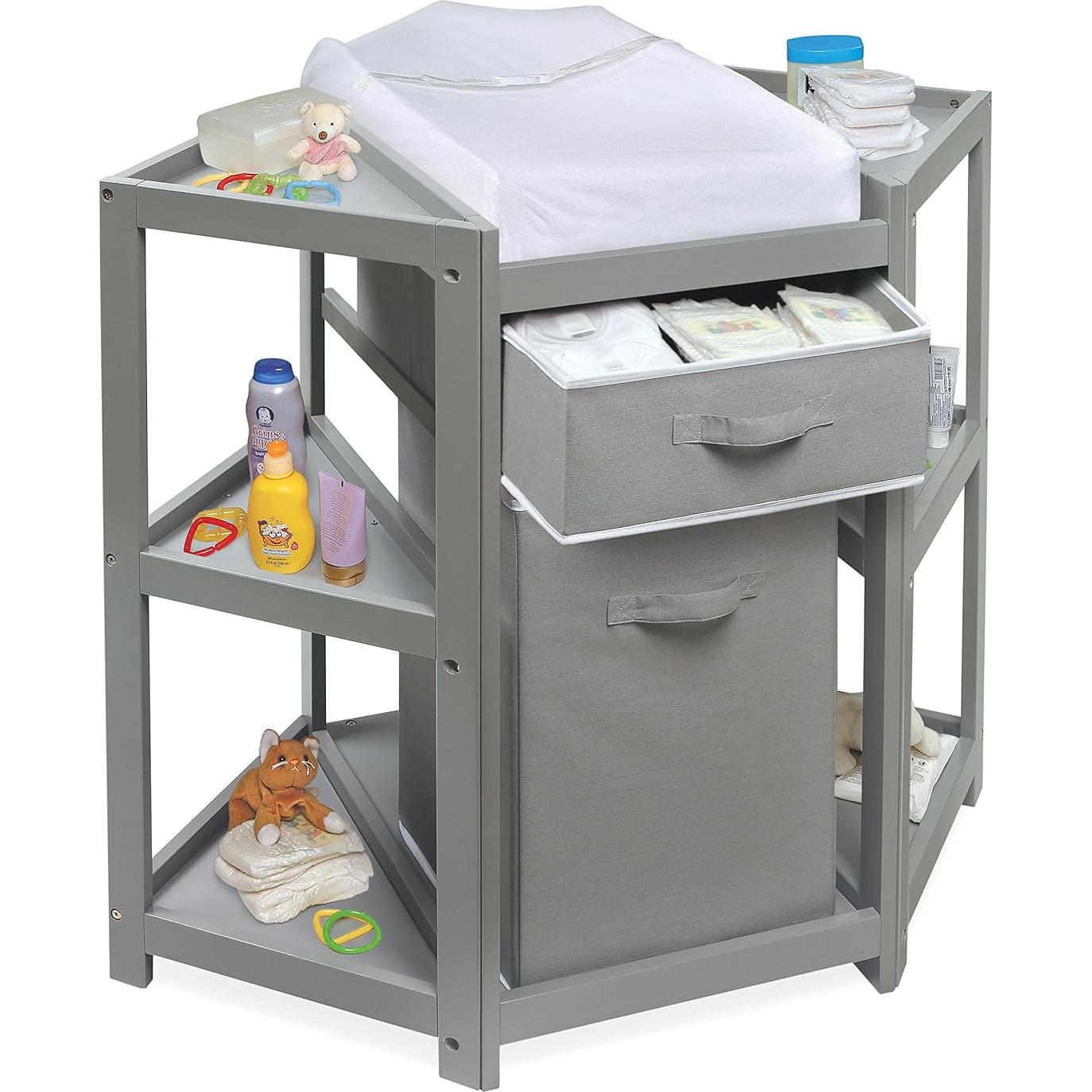 Mesa de Cambio para Bebés Badger Basket - Esquina Gris con Cesto