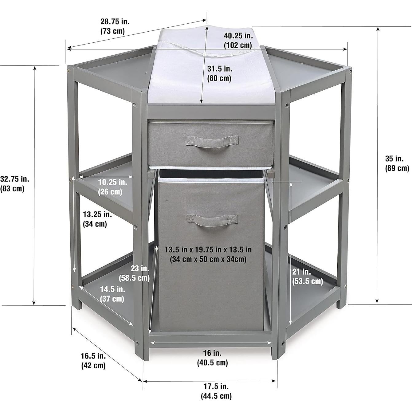 Mesa de Cambio para Bebés Badger Basket - Esquina Gris con Cesto