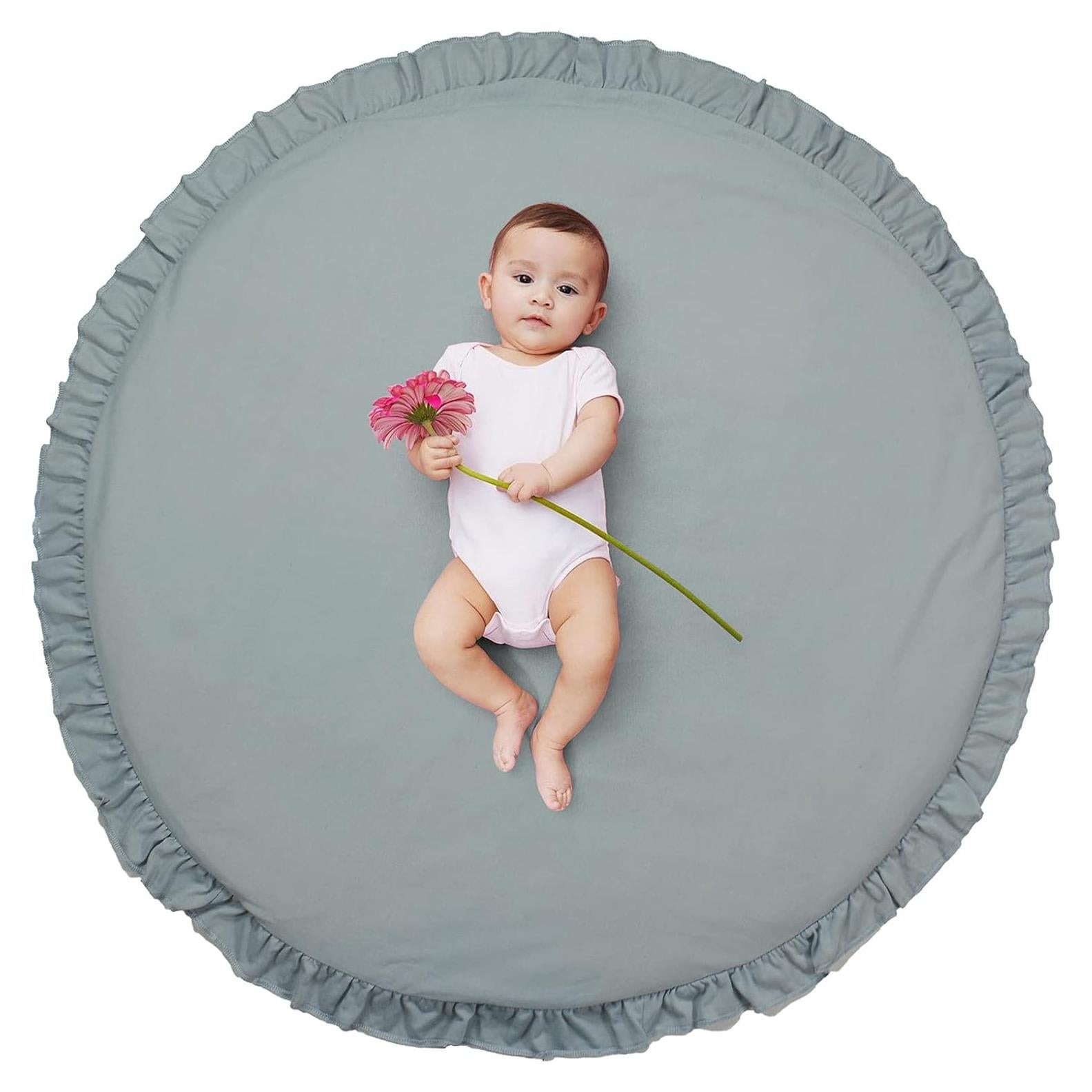 Alfombra de Juego Redonda ABREEZE Algodón 1.0m Gris Claro