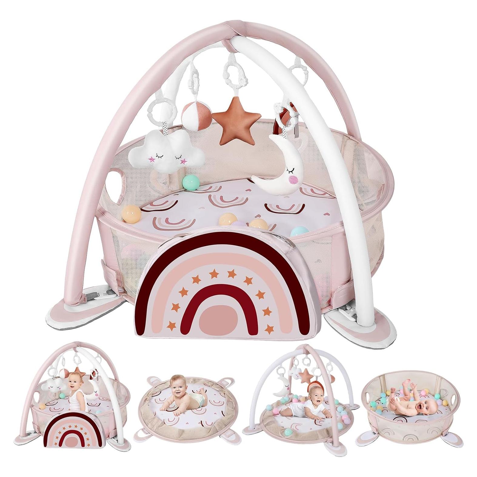 Alfombra de Juego 4-en-1 DEARLOMUM Arcoíris con 30 Pelotas